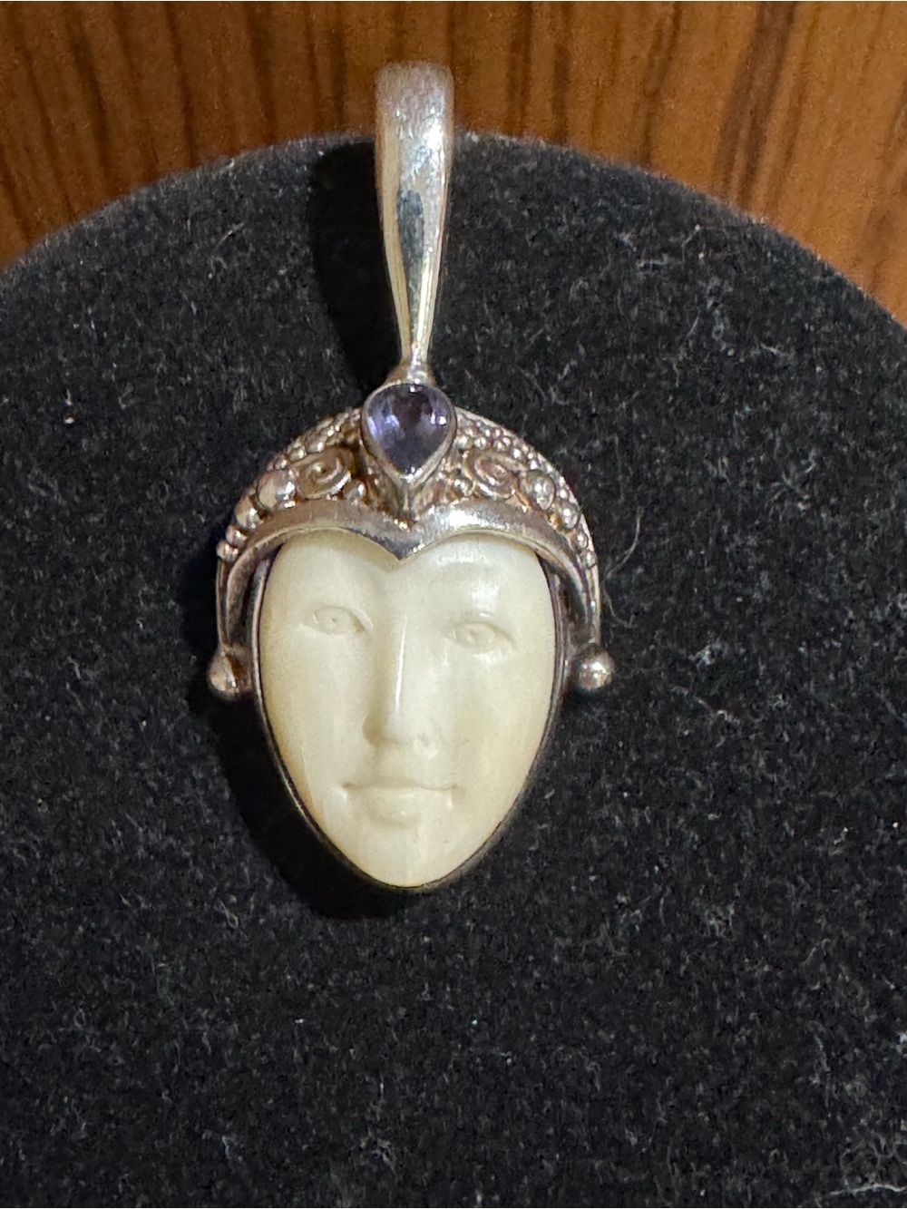 Vintage Sajen Sterling Silver Moonface Goddess Iolite Pendant